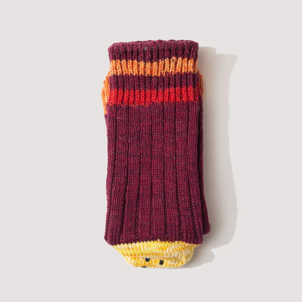 Socks|Kapital Rainbow Happy Heel Socks - Burgundy