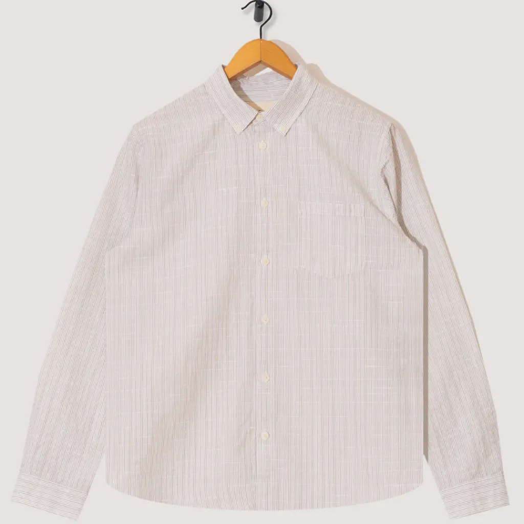 Shirts|Folk Relaxed Fit Shirt - Sage Microstripe Slub