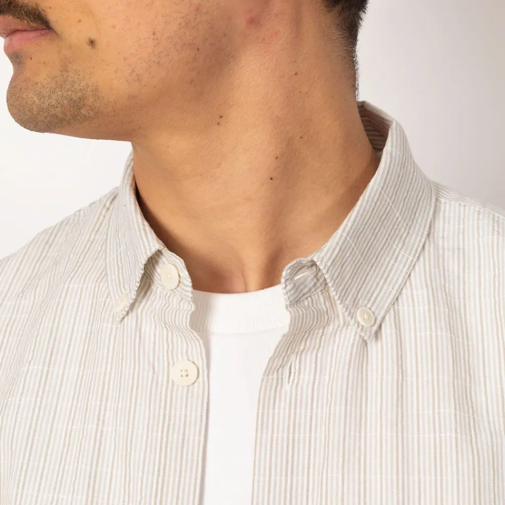 Shirts|Folk Relaxed Fit Shirt - Sage Microstripe Slub