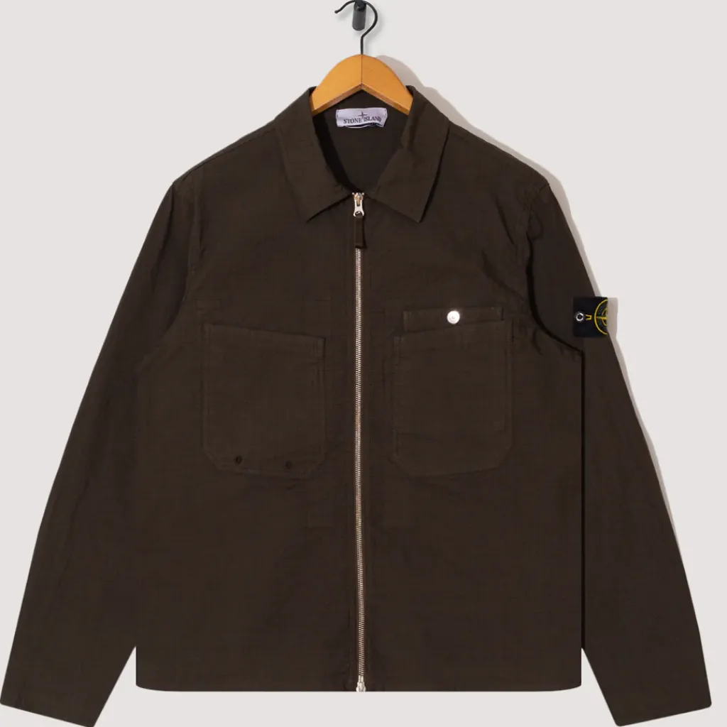 Shirts|Stone Island Ripstop Zip Overshirt - Military Green (V0054)