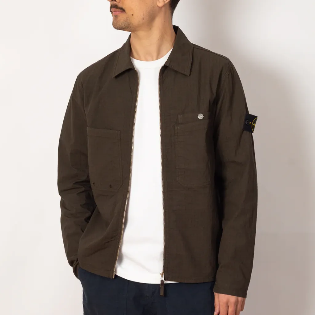 Shirts|Stone Island Ripstop Zip Overshirt - Military Green (V0054)