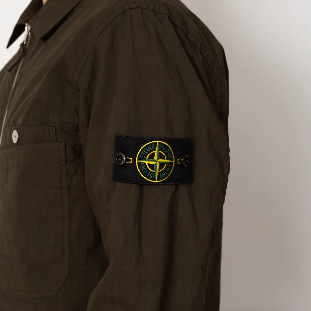 Shirts|Stone Island Ripstop Zip Overshirt - Military Green (V0054)