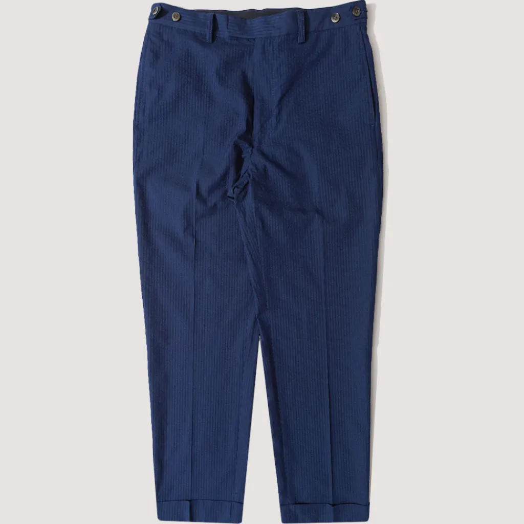 Trousers|Beams Plus Seersucker Ivy Trouser - Navy Solid