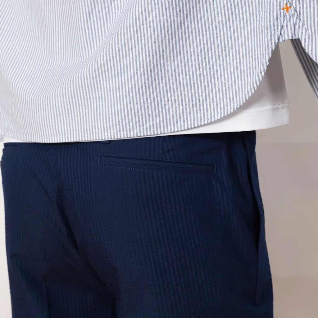 Trousers|Beams Plus Seersucker Ivy Trouser - Navy Solid