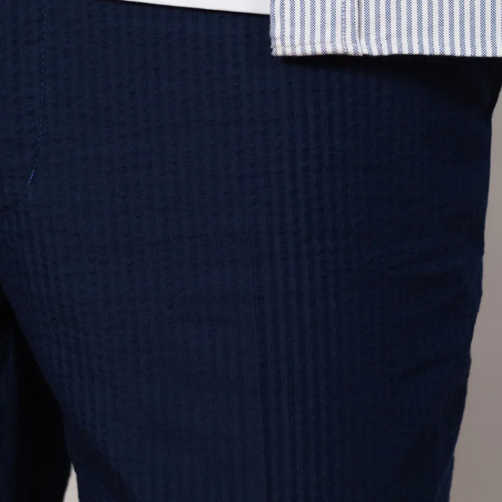 Trousers|Beams Plus Seersucker Ivy Trouser - Navy Solid