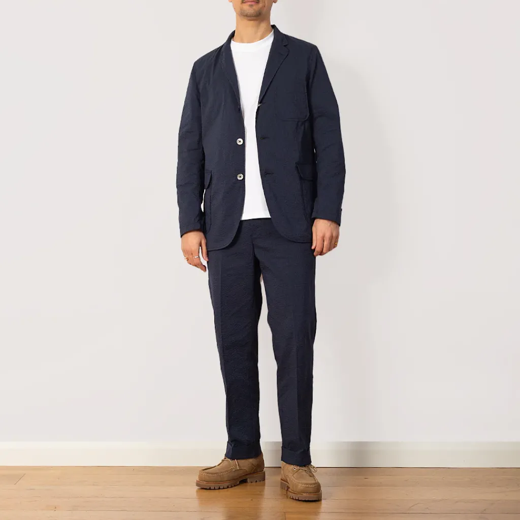 Trousers|Beams Plus Seersucker Ivy Trousers - Navy