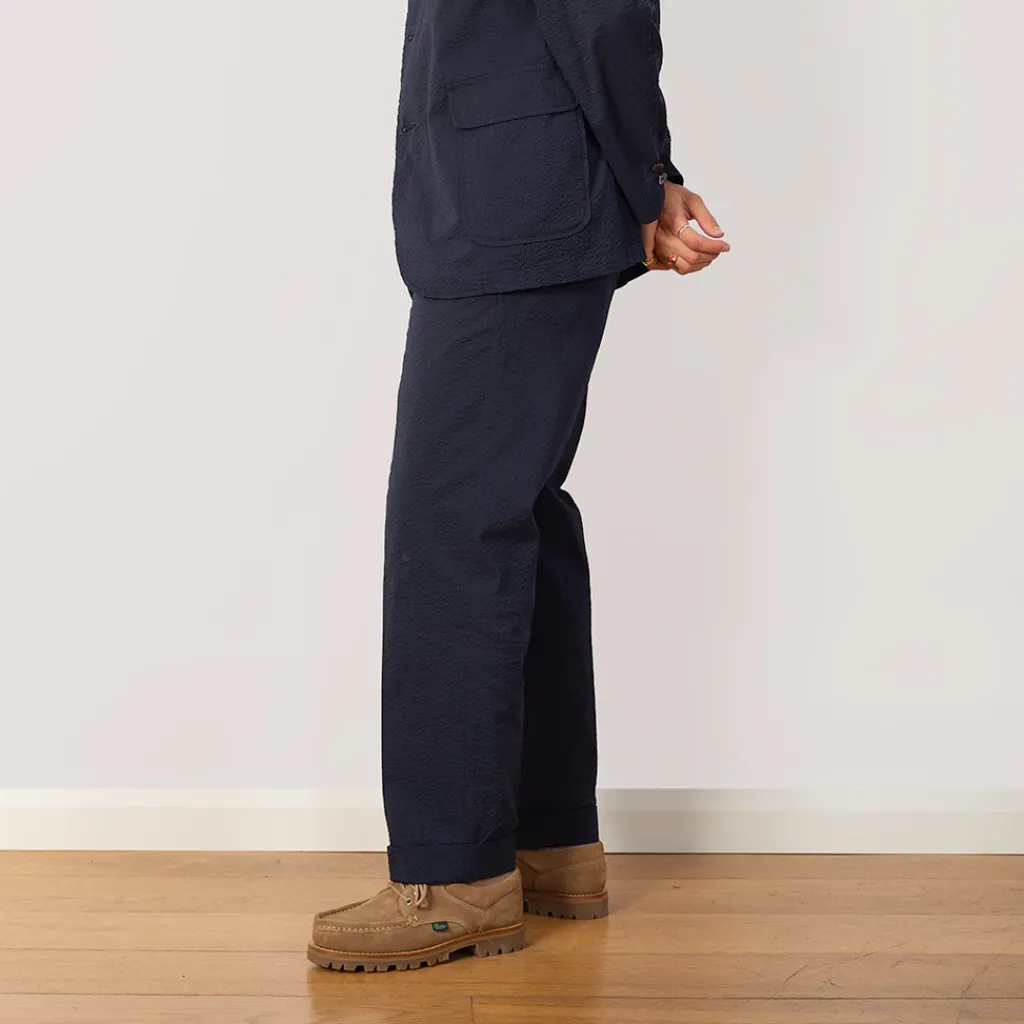 Trousers|Beams Plus Seersucker Ivy Trousers - Navy