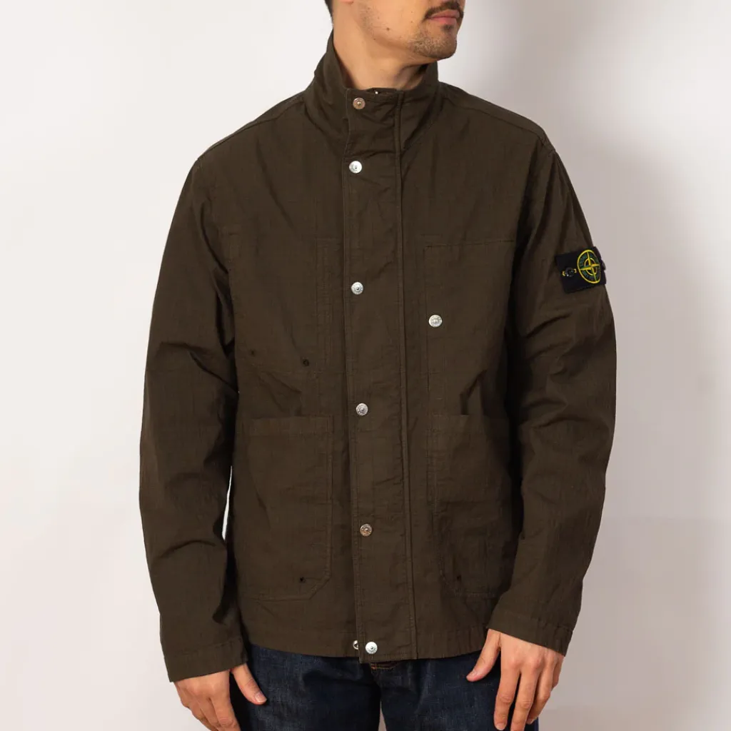 Jackets|Stone Island Short Stand Collar Jacket - Military Green
