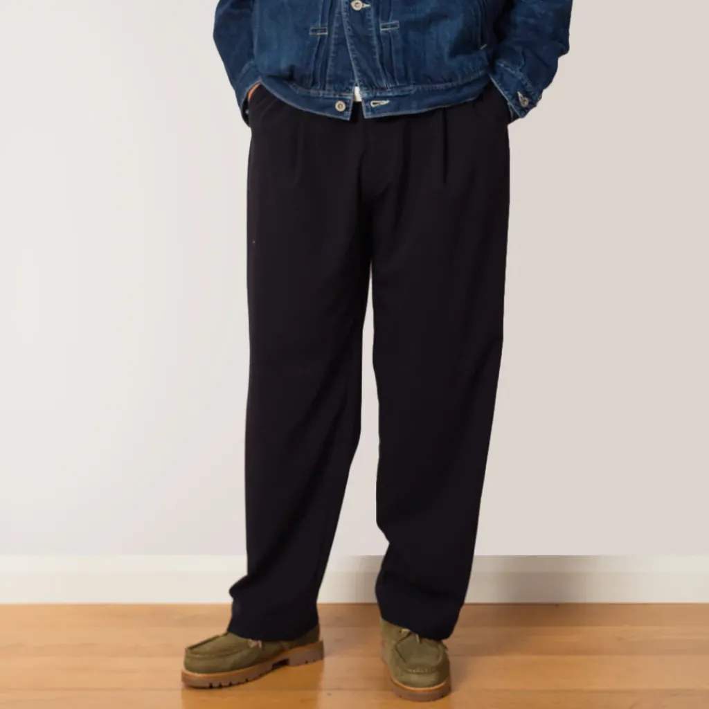 Trousers|Sage De Cret Single Pleated Wide Pants - Navy