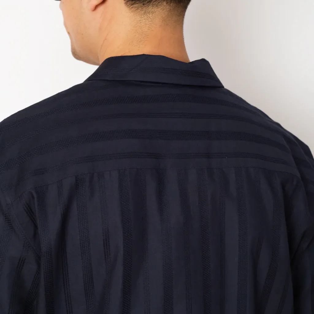 Shirts|Sunspel S/S Embroidered Stripe Shirt - Navy