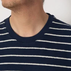 T-Shirts|Folk SS Textured Stripe Tee - Soft Navy/Ecru