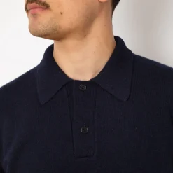 Knitwear|Norse Projects Standard Merino Lambswool Polo - Dark Navy