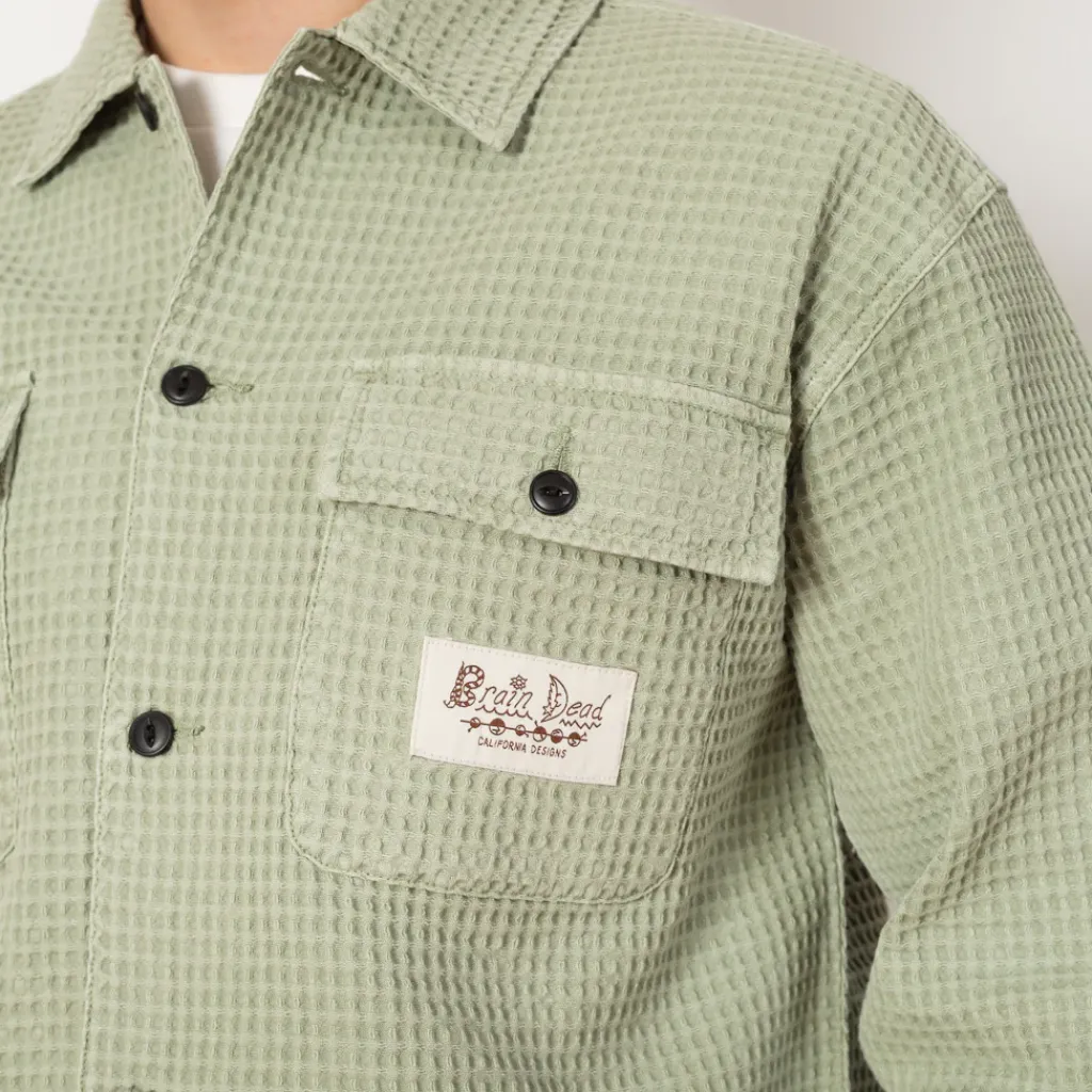 Shirts|Brain Dead Waffle Button Front Shirt - Stone