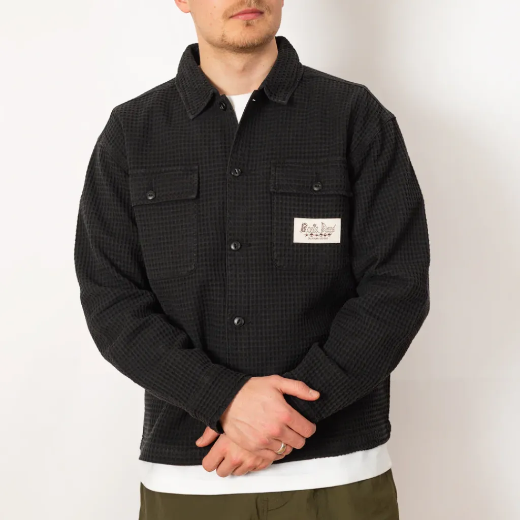 Shirts|Brain Dead Waffle Button Front Shirt - Washed Black