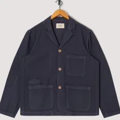 Jackets|Folk Wide Fit Blazer - Soft Navy Herringbone