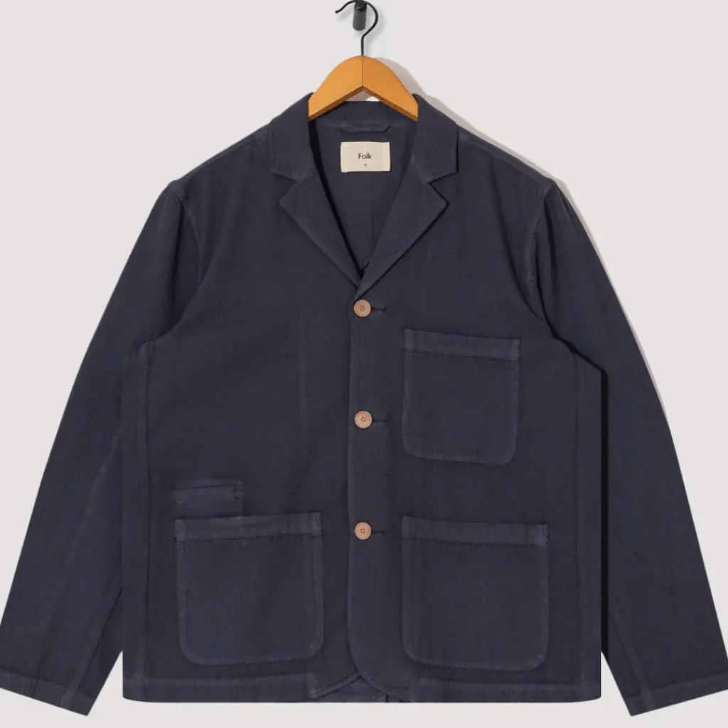 Jackets|Folk Wide Fit Blazer - Soft Navy Herringbone