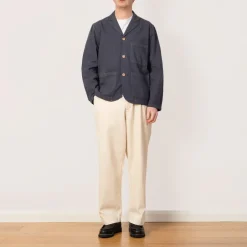 Jackets|Folk Wide Fit Blazer - Soft Navy Herringbone