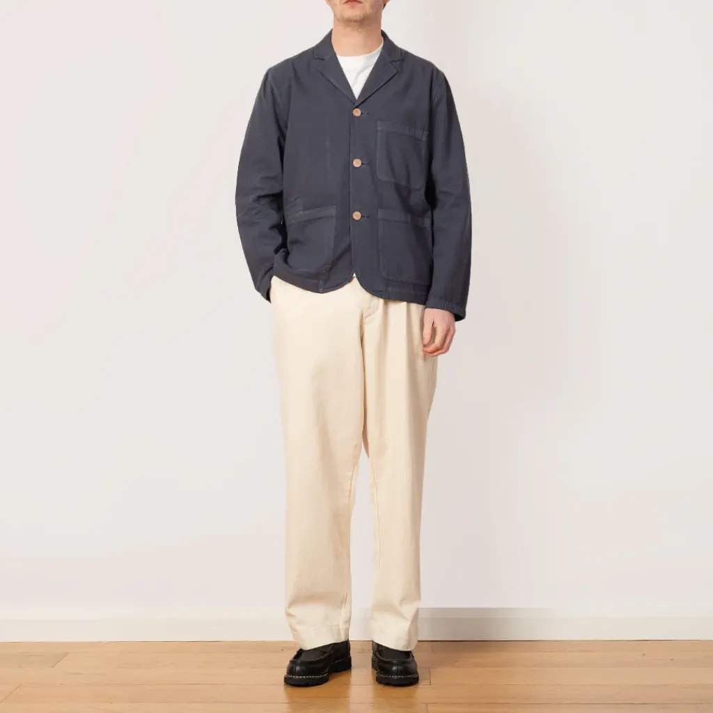 Jackets|Folk Wide Fit Blazer - Soft Navy Herringbone