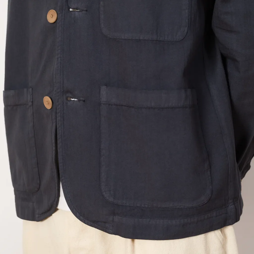 Jackets|Folk Wide Fit Blazer - Soft Navy Herringbone