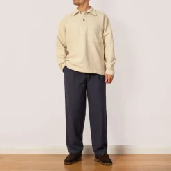 Trousers|Folk Wide Fit Trouser - Soft Navy Herringbone