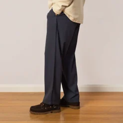 Trousers|Folk Wide Fit Trouser - Soft Navy Herringbone