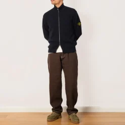 Knitwear|Stone Island Zip Up Ribbed Funnel Knit - Navy Blue (V0020)